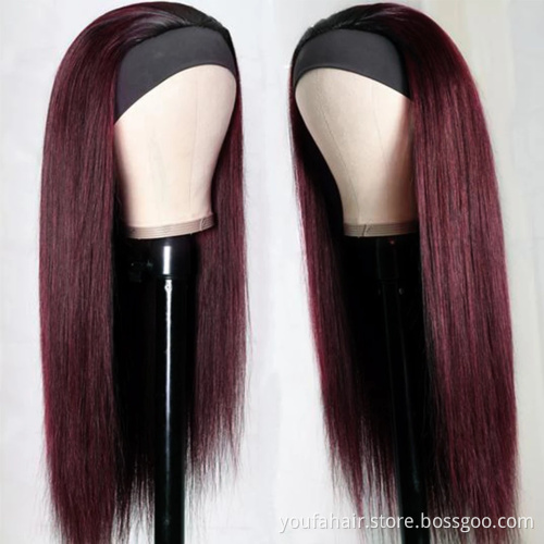 YouFa Brazilian Raw Human Virgin Remy Hair Headband Wig 1B/99J Customized Styles Vendor Wholesale Machine Made  No Glueless Wig